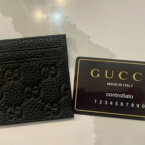 Gucci black Micro Guccisimma embossed leather men’s wallet NEW